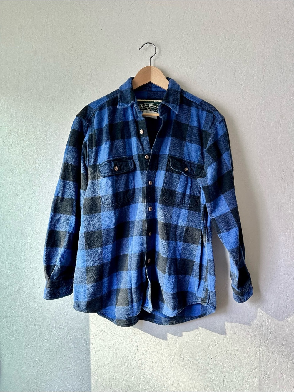 Vintage 90s field & stream blue & black buffalo check plaid flannel shirt large